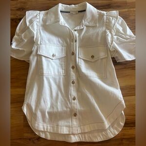 Pilcro White Denim Top with Puff Sleeves